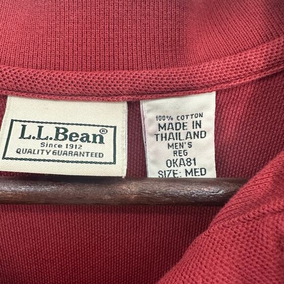 LL Bean Long Sleeve Polo Shirt Mens Medium Red OKA81 Normcore Casual Everyday - Picture 3 of 4